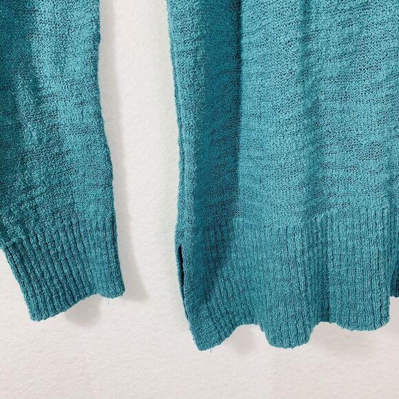 Loft Sweater Women Small Turquoise Tunic Boat Neck Side Slit Coastal Mermaid - Picture 9 of 10